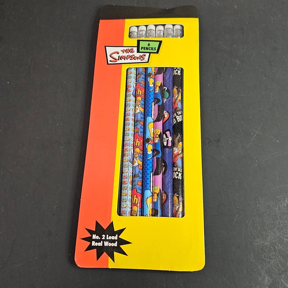 New 2007 Simpsons Pencils- 6 Pack Novelty No. 2 Lead Real Wood Pencils Homer